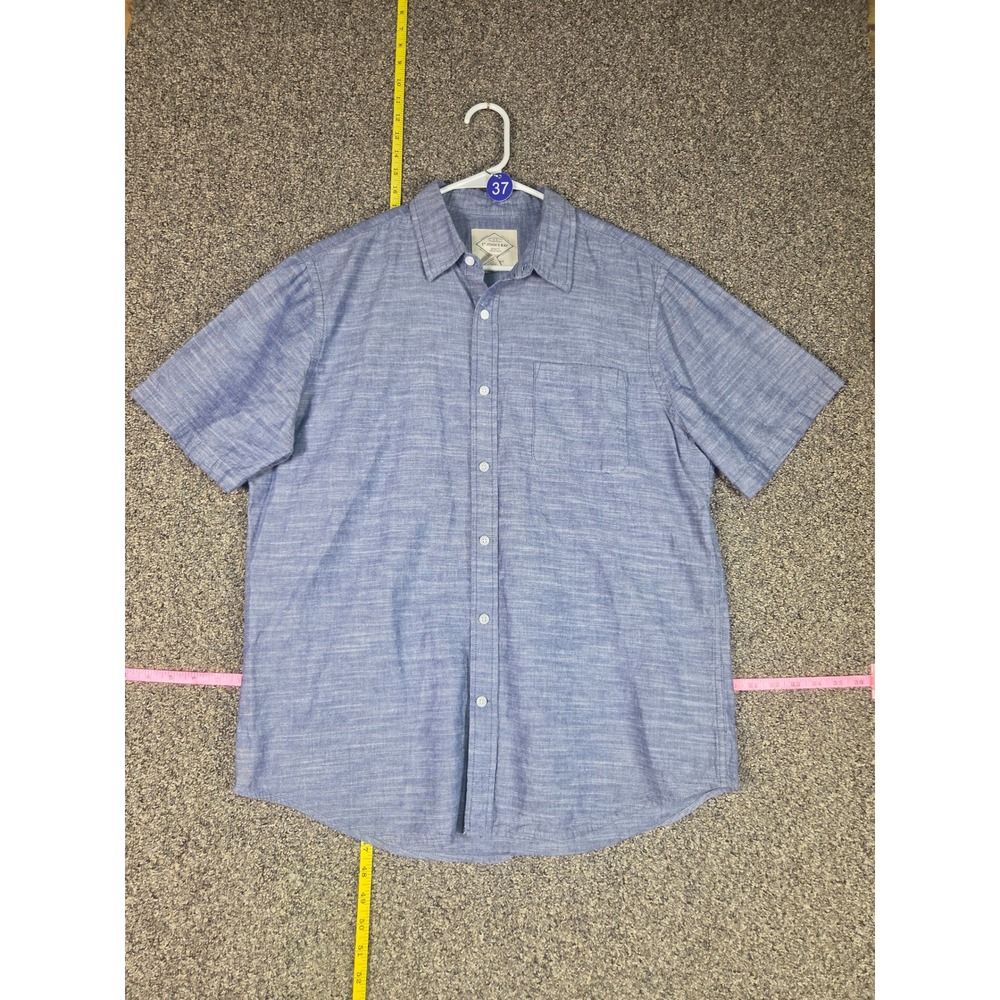 St. John's Bay Button Down Mens L Blue Short Sleeve Classic Fit Cotton Shirt